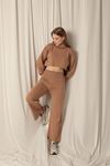 Knit Fabric Finger-Slotted Plain Women's Camel Suit