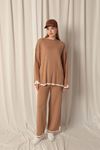 Knitwear Fabric Thick Striped Women's Tan Suit