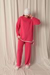 Knitwear Fabric Thick Striped Women's Fuchsia Suit