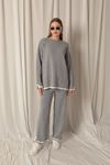 Knitwear Fabric Thick Striped Women's Gray Suit