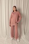 Knitwear Fabric Thick Striped Women's Dusty Rose Suit