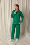 Knitwear Fabric Thick Striped Women's Green Suit