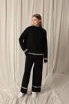 Knitwear Fabric Thin Striped Women's Black Suit