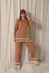 Knitwear Fabric Thick Striped Women's Tan Suit