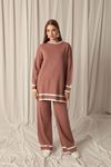 Knitwear Fabric Thick Striped Women's Dusty Rose Suit