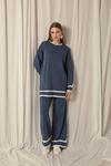 Knitwear Fabric Thick Striped Women's Indigo Suit