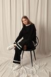 Knitwear Fabric Thick Striped Women's Black Suit