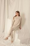 Knitwear Fabric Thick Striped Women's Tan Suit