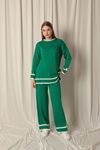 Knitwear Fabric Thick Striped Women's Green Suit