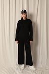 Knitwear Fabric Plain Women's Black Suit