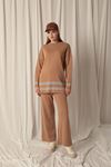 Knitwear Fabric Ethnic Striped Women's Tan Suit