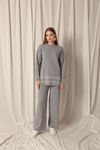 Knitwear Fabric Ethnic Striped Women's Gray Suit