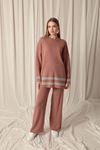 Knitwear Fabric Ethnic Striped Women's Dusty Rose Suit