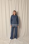 Knitwear Fabric Ethnic Striped Women's Indigo Suit