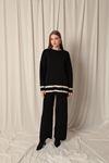 Knitwear Fabric Ethnic Striped Women's Black Suit