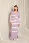 Knit Fabric Striped Shirt Collar Lilac Dress