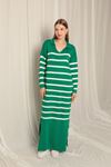 Knitwear Fabric Striped Women's Green Dress