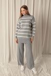 Knitted Fabric Striped Women's Gray Suit