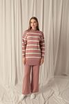 Knitted Fabric Striped Women's Dusty Rose Suit