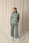 Knit Fabric Striped Women's Mint Suit