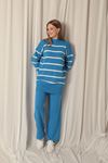 Knitted Fabric Striped Women's Turquoise Suit