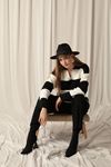 Knitwear Fabric Striped Women's Black Suit