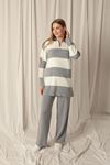 Knitwear Fabric Striped Women's Gray Suit