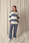 Knitwear Fabric Striped Women's Indigo Suit