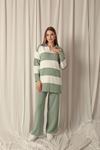 Knit Fabric Striped Women's Mint Suit