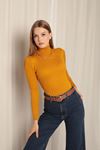 Knitwear Fabric Turtleneck Women's Mustard Blouse