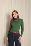 Knitwear Fabric Turtleneck Women's Emerald Green Blouse