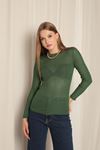 Knitwear Fabric Crew Neck Women's Emerald Green Blouse