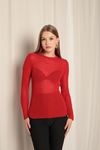 Knit Fabric Crew Neck Women's Red Blouse