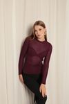 Knitwear Fabric Spring Crew Neck Women's Plum Blouse