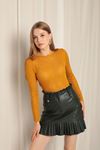 Knitwear Fabric Crew Neck Women's Mustard Blouse