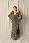 Silk Fabric V Neck Long Green Dress