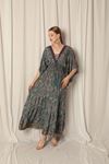 Silk Fabric V Neck Gipel Long Mint Dress