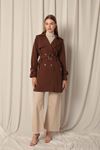 Woven Fabric Liquid Proof Midi Length Brown Trench Coat