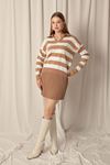 Knitwear Fabric Striped Shirt Collar Women's Camel Sweater