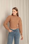 Knitwear Fabric Knit Detailed Women's Camel Sweater