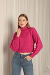 Knitwear Fabric Knit Detailed Women's Fuchsia Sweater