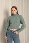 Knitwear Fabric Knit Detailed Women's Mint Sweater