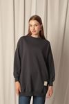 Two Thread Fabric Embroidered Anthracite Women's Tunic Sweat