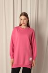 Double Yarn Fabric Embroidered Women's Pink Tunic Sweater