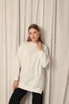 Double Yarn Fabric Embroidered Women's Ecru Tunic Sweater