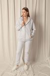 Three Yarn Kangaroo Pocket Zipper Hooded Women's Gray Sweat