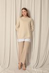 Three Thread Fabric Hooded Women's Beige Sweat