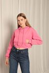 Three Thread Fabric Hooded Short Women Pink Sweat