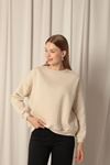 Three Thread Fabric Zero Collar Women's Beige Sweater