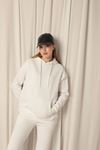 Three Yarn Fabric Kangaroo Pocket Hooded Women's Ecru Sweat